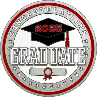 White "Congratulations Graduate" with Maroon 2025, Rim, Tassel & Ribbon
